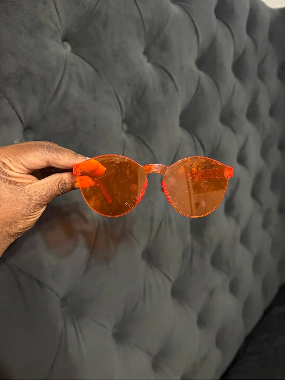 Transparent Orange Round Sunglasses